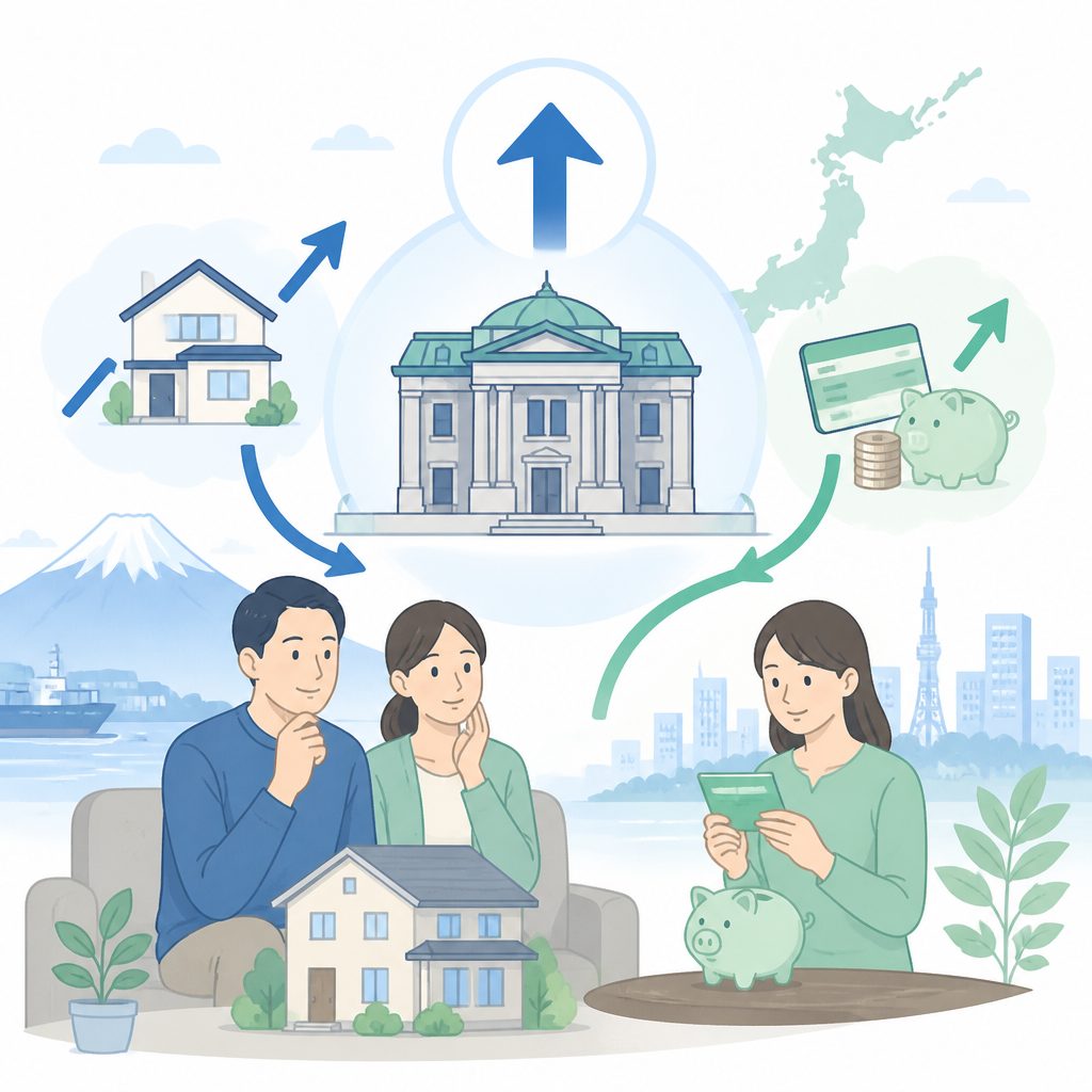 日銀の利上げで住宅ローンと預金はどう変わる？のイメージイラスト