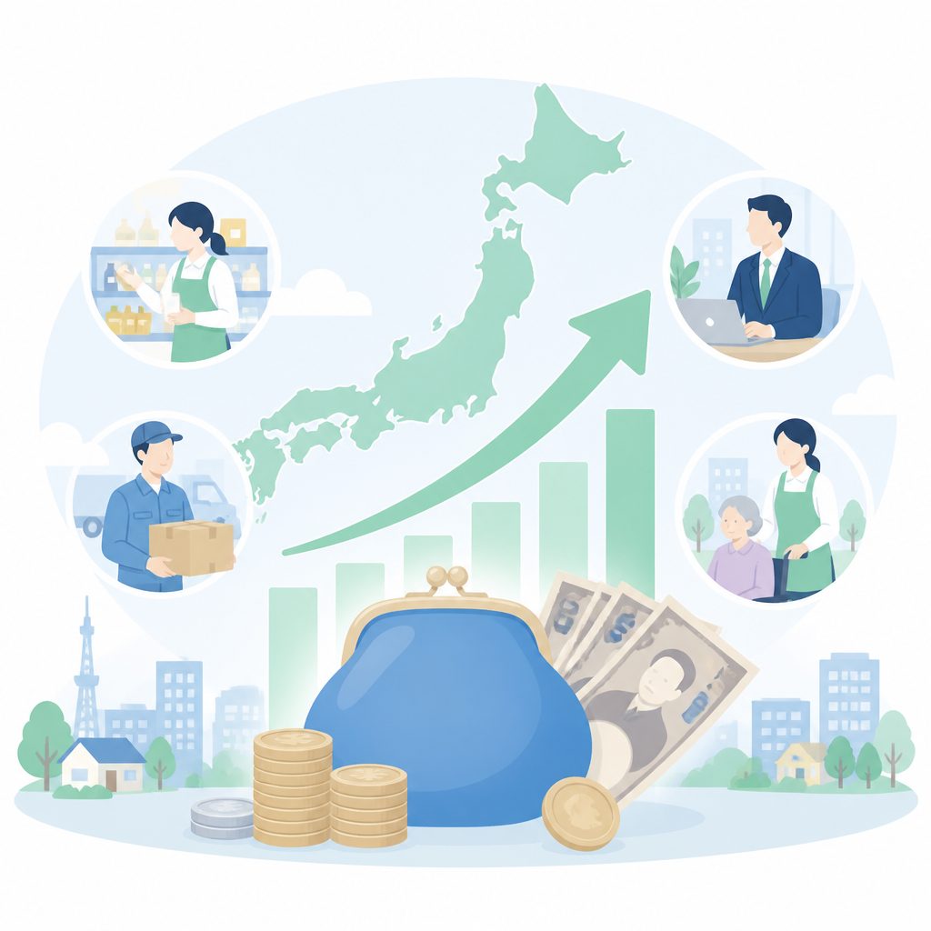 最低賃金2026年度はいくら？決まり方と引き上げ予想のイメージイラスト