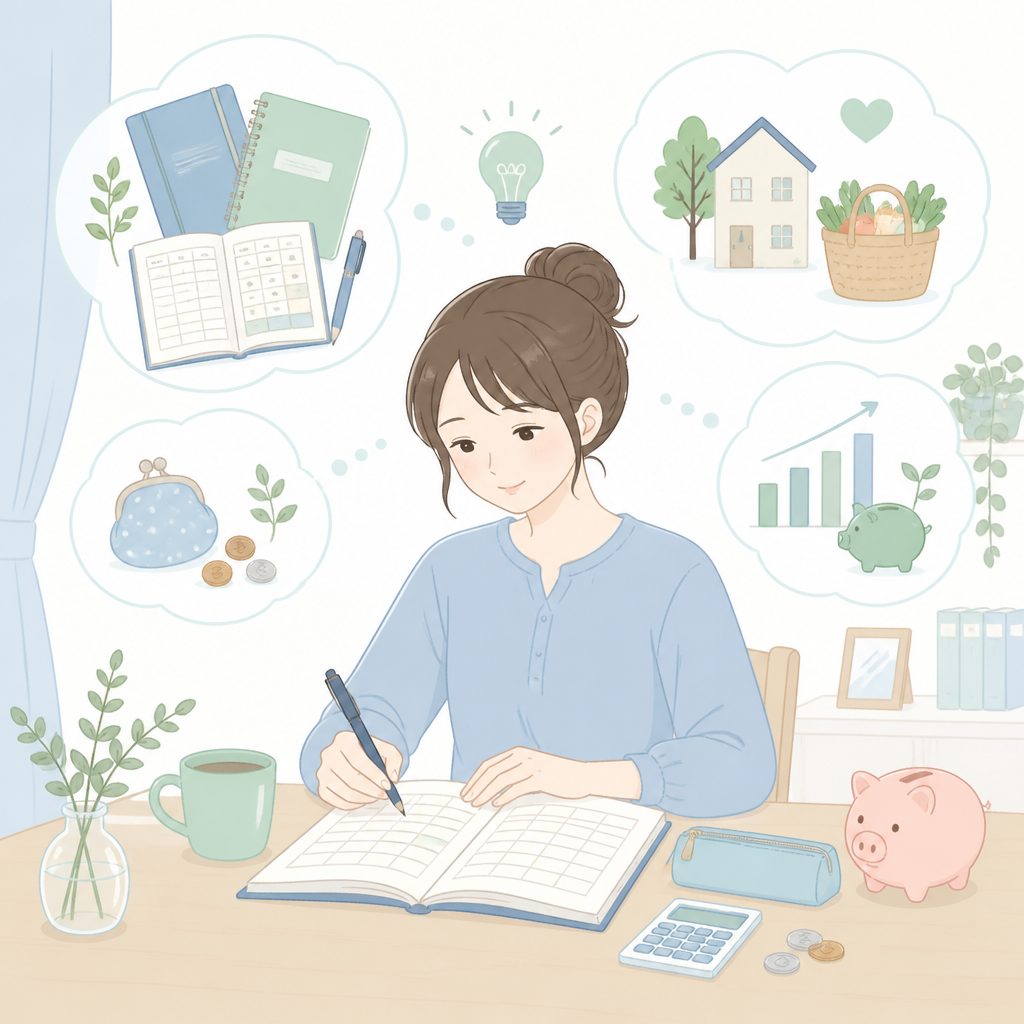 家計簿が続かない人へ｜手書き家計簿の選び方と続けるコツのイメージイラスト