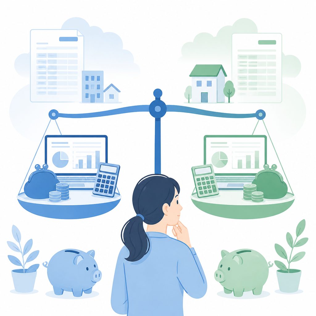確定申告の会計ソフトはどっち？freeeとマネーフォワードの費用比較のイメージイラスト
