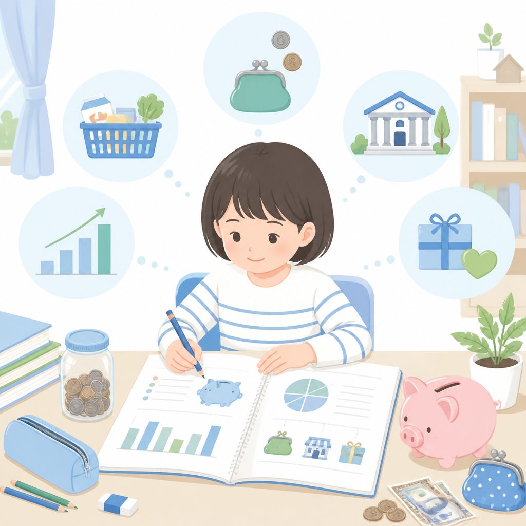 夏休みの自由研究でお金を学ぶ｜小学生向けテーマ5つと進め方のイメージイラスト