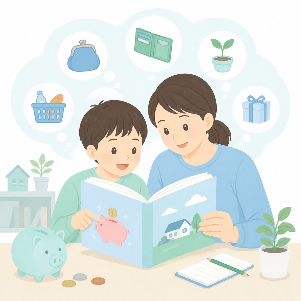 子どもと読みたいお金の本|おすすめ1冊と使い方のイメージイラスト