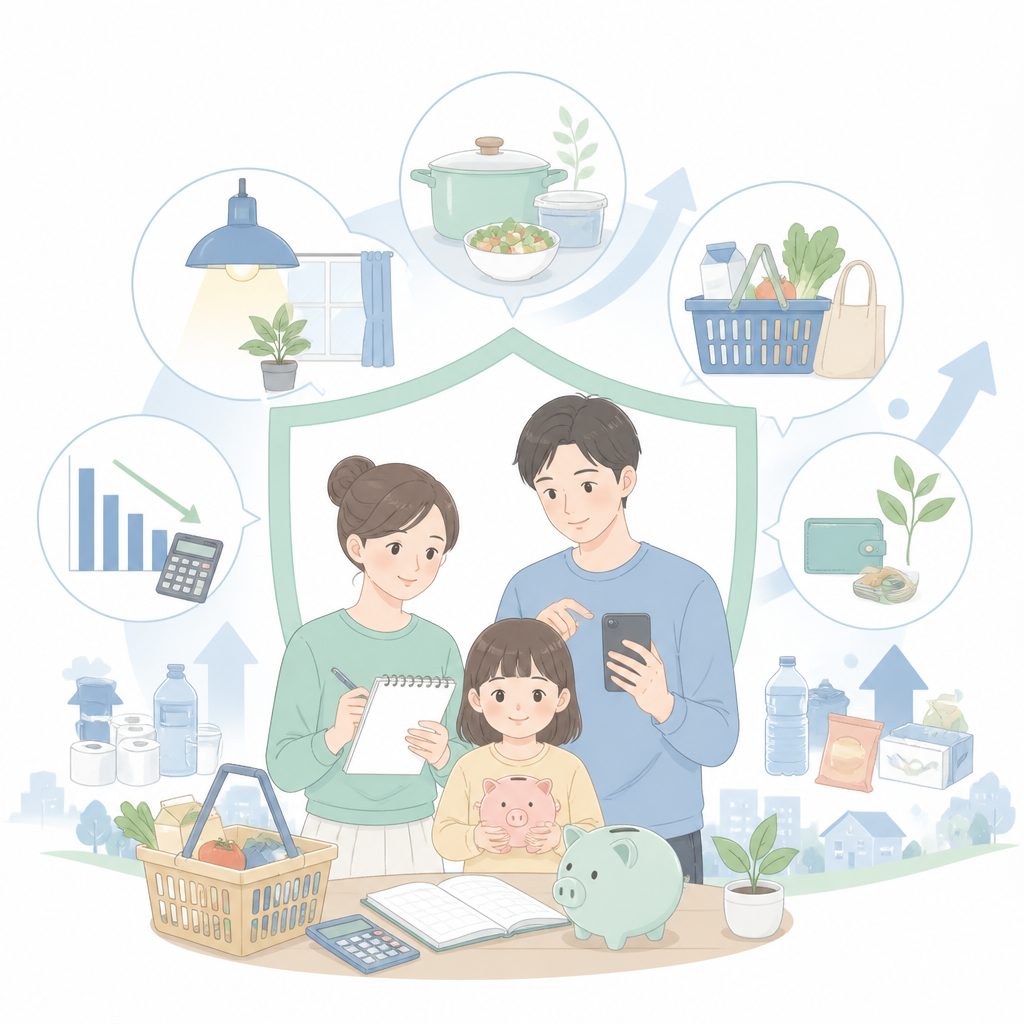 2026年8月の値上げは2,311品目|家計を守る5つの対策のイメージイラスト