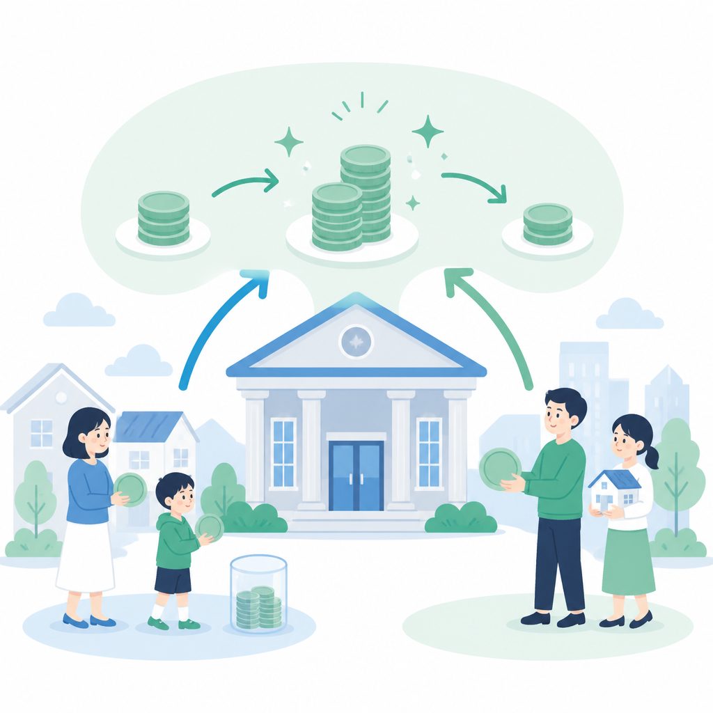 銀行はどうやってもうけているの？金利のしくみを学ぼうのイメージイラスト