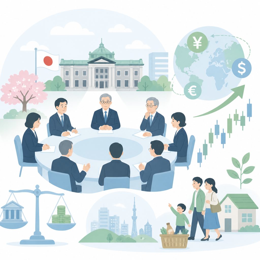 金融政策決定会合ってなに?日銀・9月会合をやさしく解説のイメージイラスト
