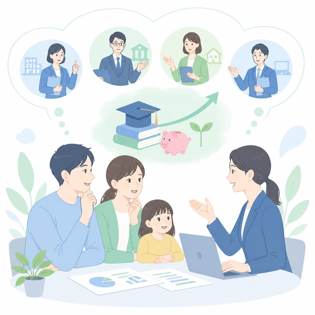 教育資金の相談はどこにする?無料相談の種類と選び方のイメージイラスト